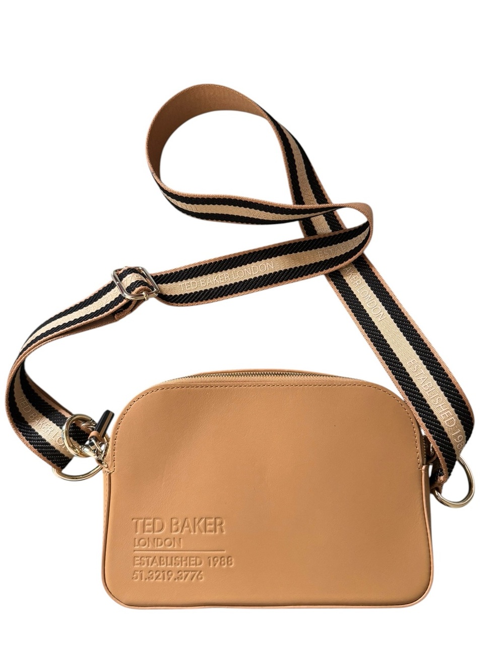Ted Baker Darcelo Leather Double Zip Camera Bag NWOT Taupe Tan Crossbody